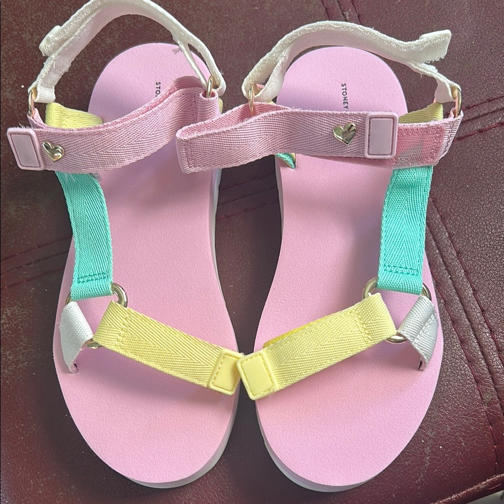 Stoney Clover Lane Pink and Yellow Sandals with Playful Straps